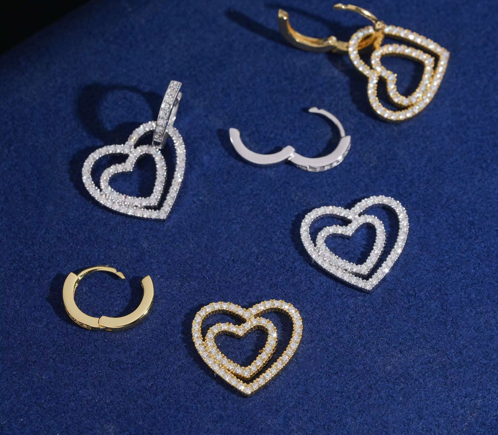 💖 Double Heart Iced Drop Earrings
