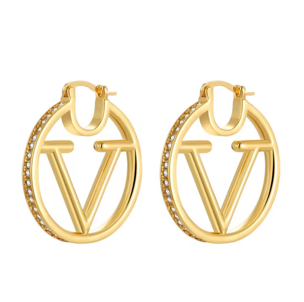 ✨ Initial V Iced Hoop Earrings