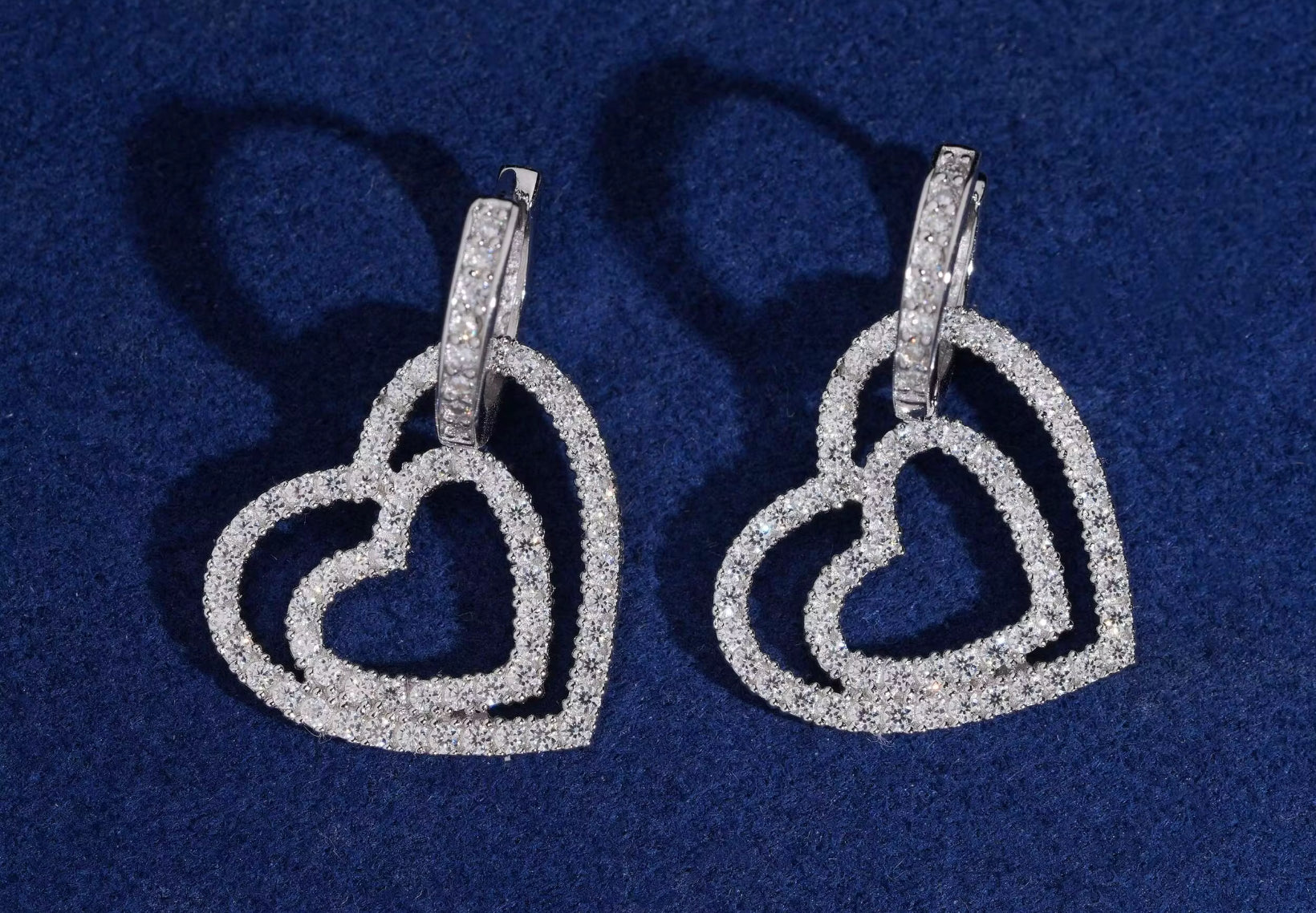 💖 Double Heart Iced Drop Earrings