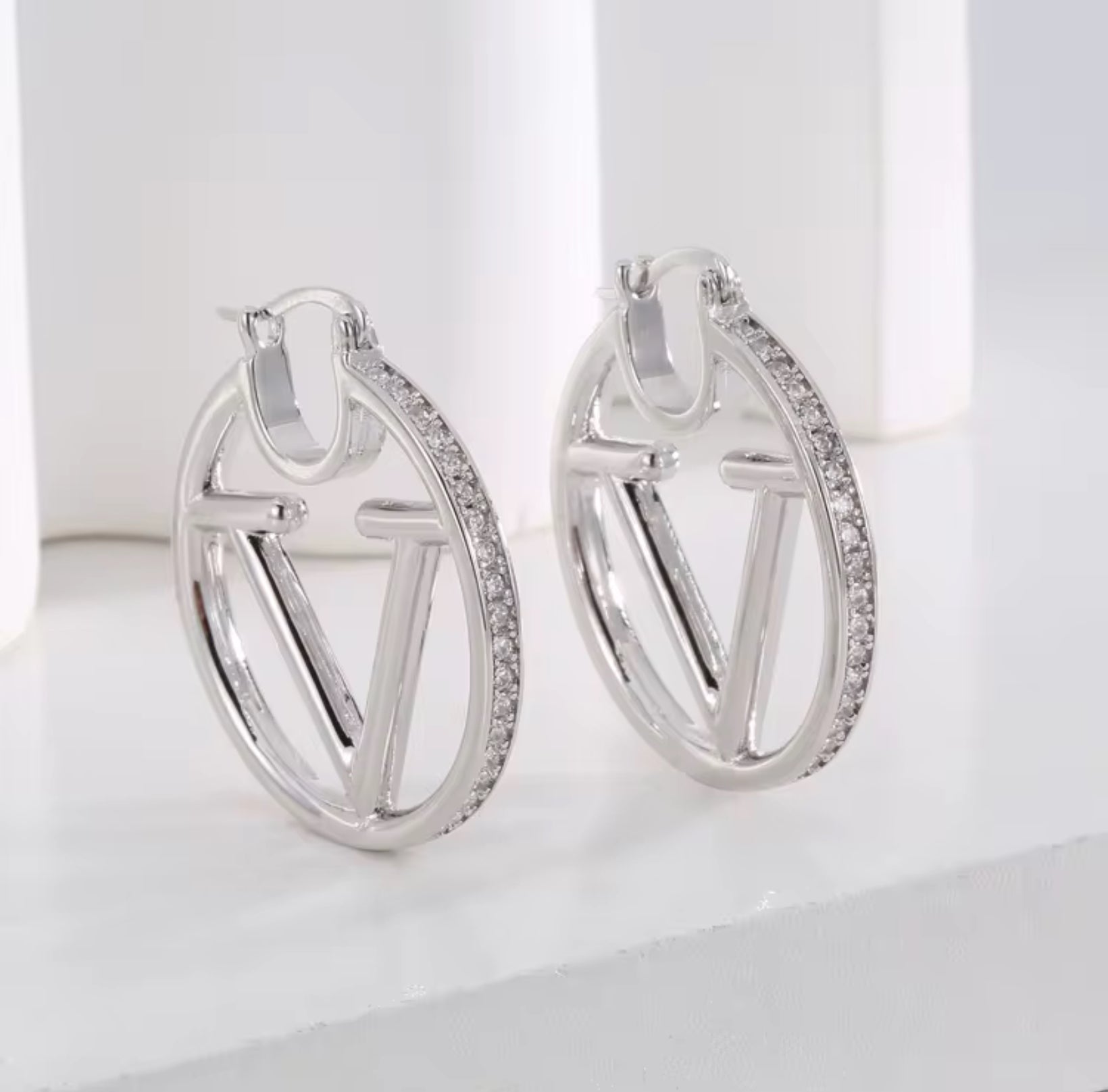 ✨ Initial V Iced Hoop Earrings