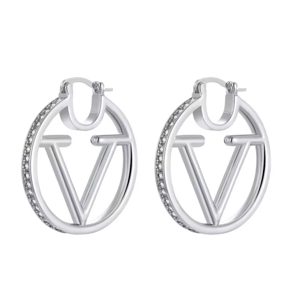 ✨ Initial V Iced Hoop Earrings