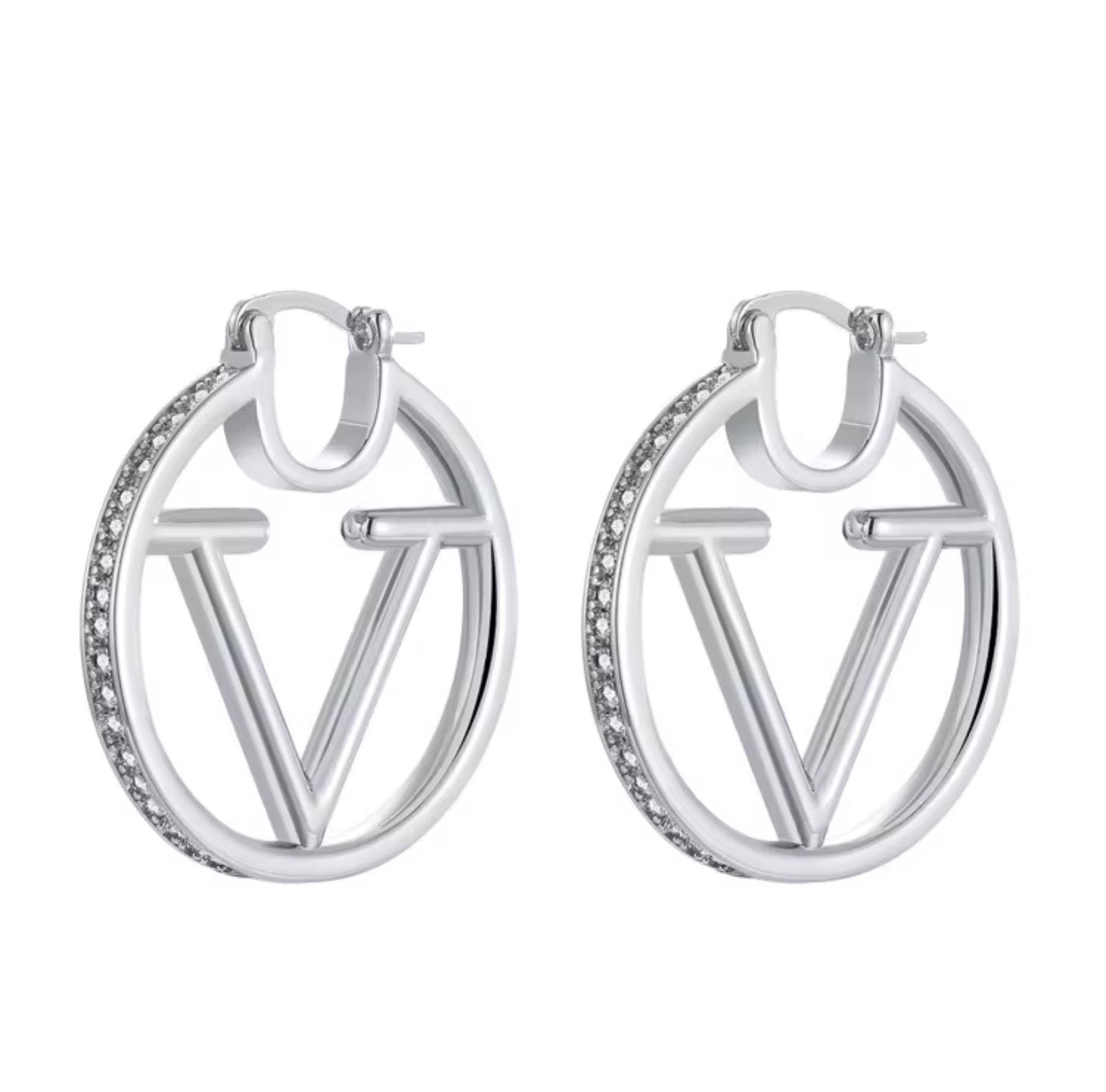 ✨ Initial V Iced Hoop Earrings