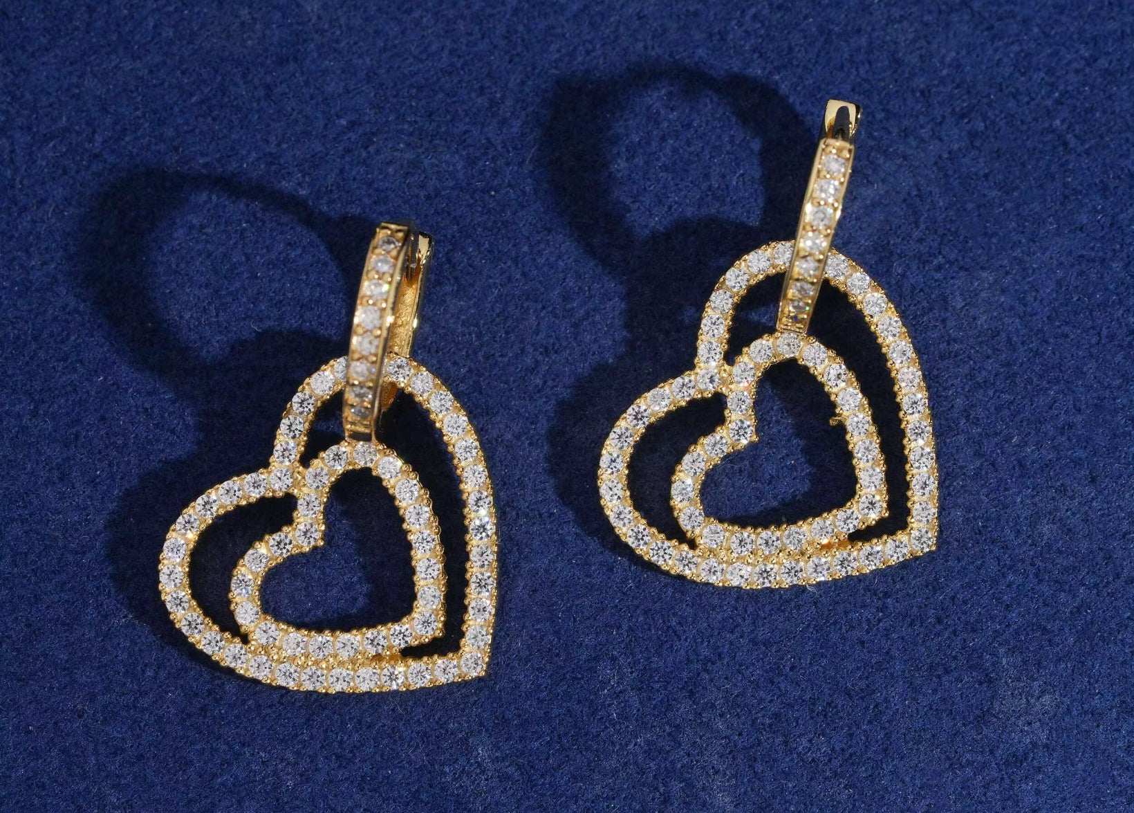 💖 Double Heart Iced Drop Earrings