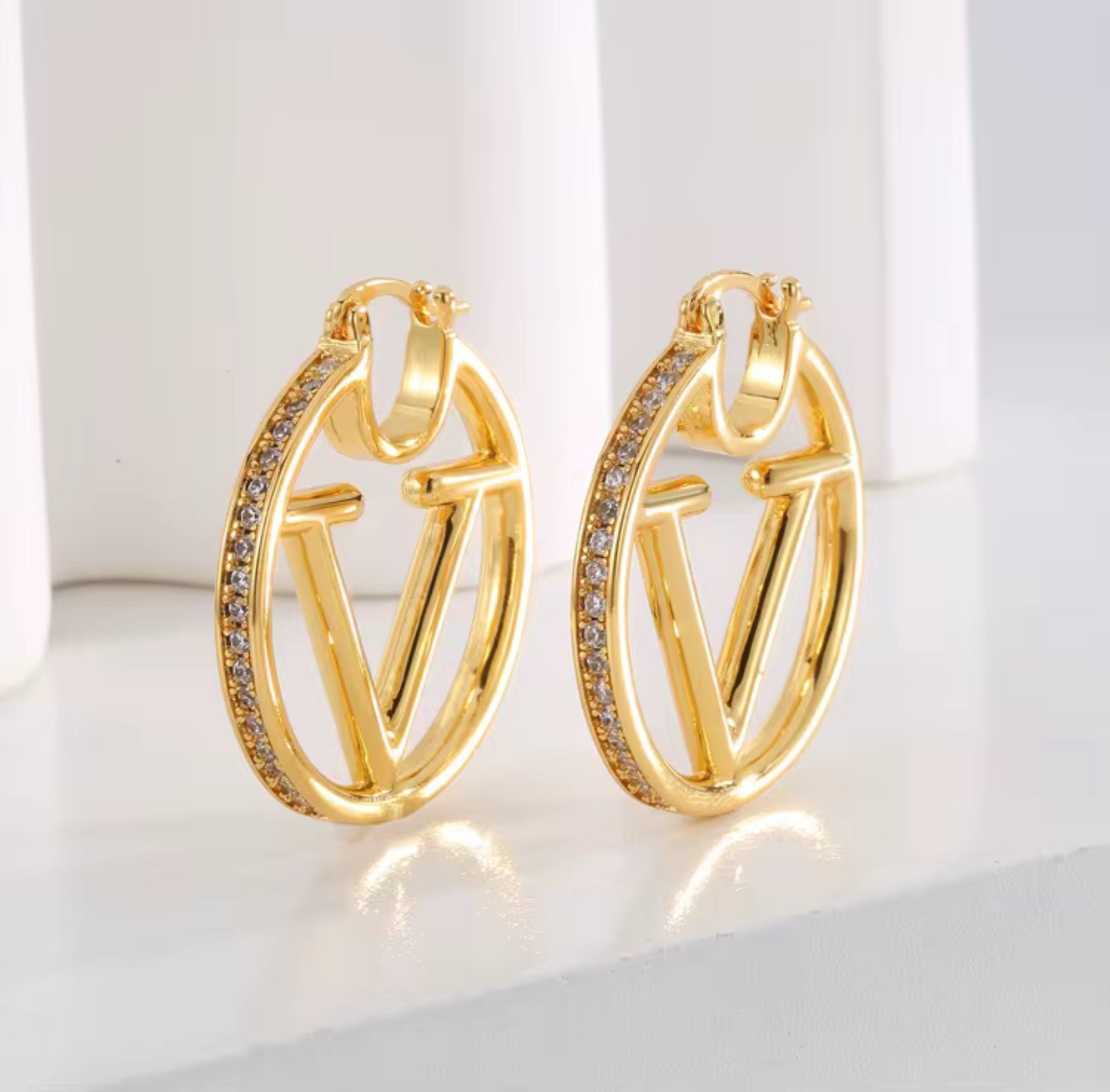 ✨ Initial V Iced Hoop Earrings