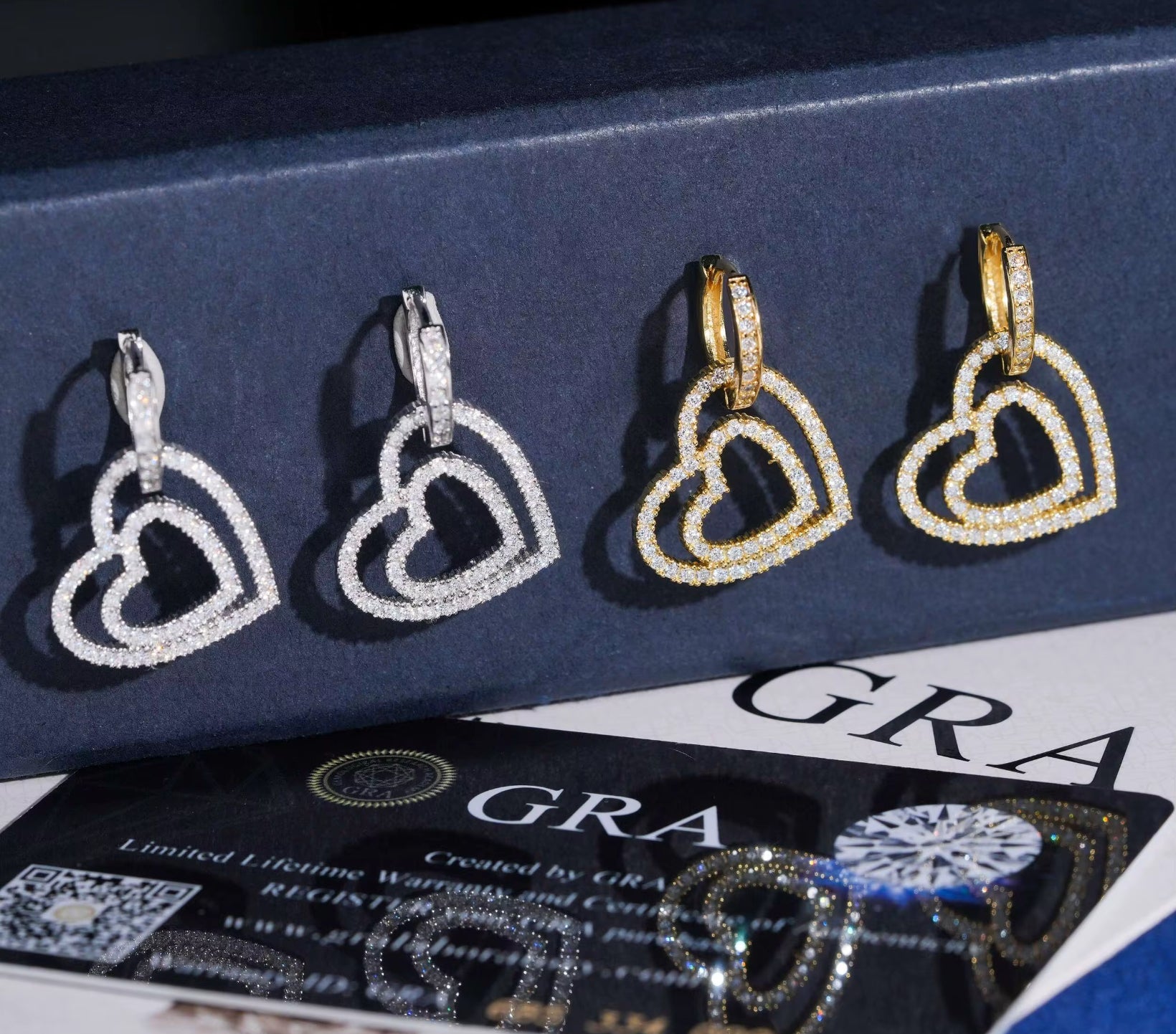 💖 Double Heart Iced Drop Earrings